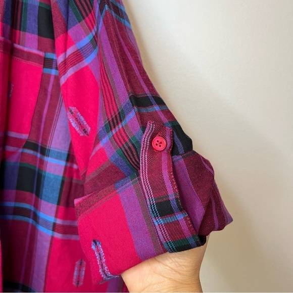 Roaman's Women's Button Up Shirt Tunic Plaid Roll Tab V Neck 22 Asymmetrical Hem - Picture 15 of 15